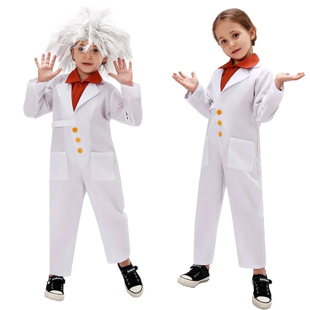 물리학자 코스프레 판타지 가발, 소년 소녀, 크리스마스 캠퍼스 무대 공연 코스튬 변장, 어린이 역할극 판타지아 의상