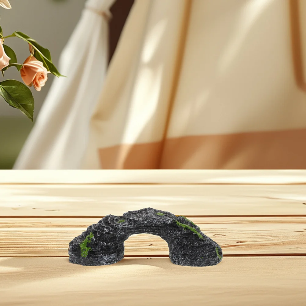 Reptile Basking Platform Rock for Turtle Tank with Climbing Ladder and Hideout Function Resin Bridge Aquarium Decor Accessory