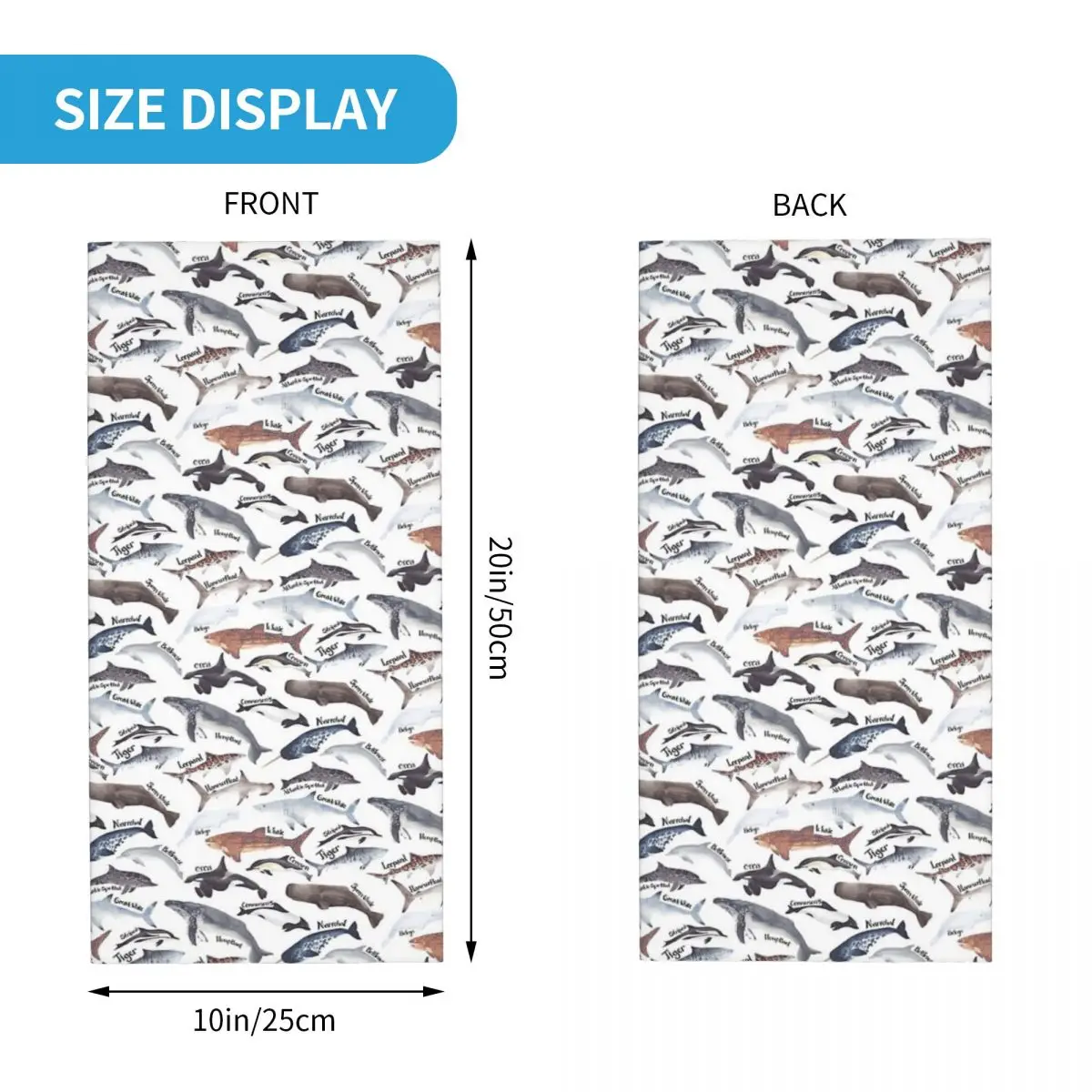 Types Of Whales, Sharks And Dolphins Watercolour Bandana Neck Gaiter Printed Wrap Scarf Warm FaceMask Cycling For Men Breathable