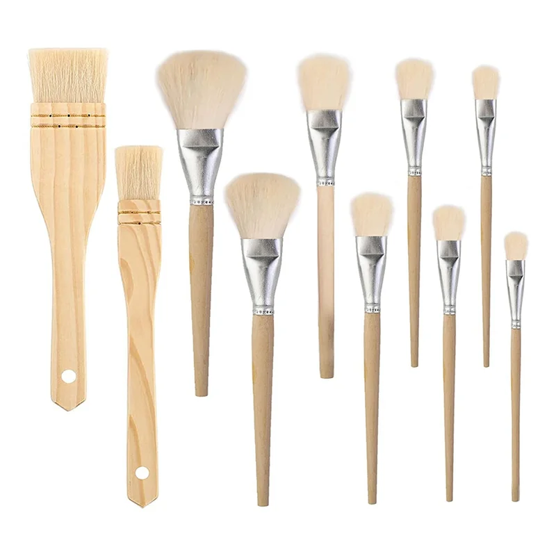 

10 PCS Assorted Size Paint Brush Gilding Brush Gold Leaf Hair Duster Flat Brush Sweep Mops for Watercolor, Wash, Ceramic