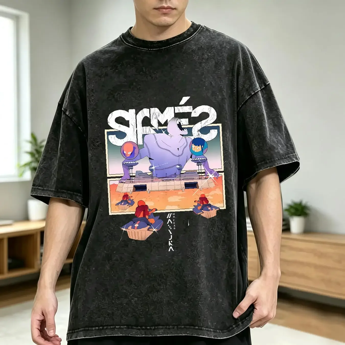 washed T Shirt Siames Mr Fear Bounce Into the Music Cotton S 4XL CB773 vintage Washed Casual Comfortable Stretched streetwear
