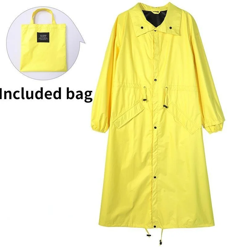 Women Long Raincoat Waterproof Rain Jacket with Hood Zipper and Pockets Outdoors