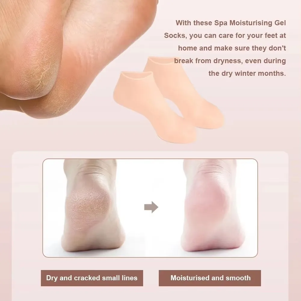 1Pair Reusable Silicone Foot Care Socks Moistrizing Spa Gel Gloves Exfoliating Moisturizing Anti Dry Cracked Plantar Hand Care