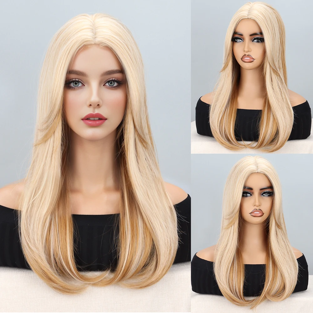 Blonde Wig With Fringe Highlights Synthetic High Heat Resistant Material Suitable For Daily Wear