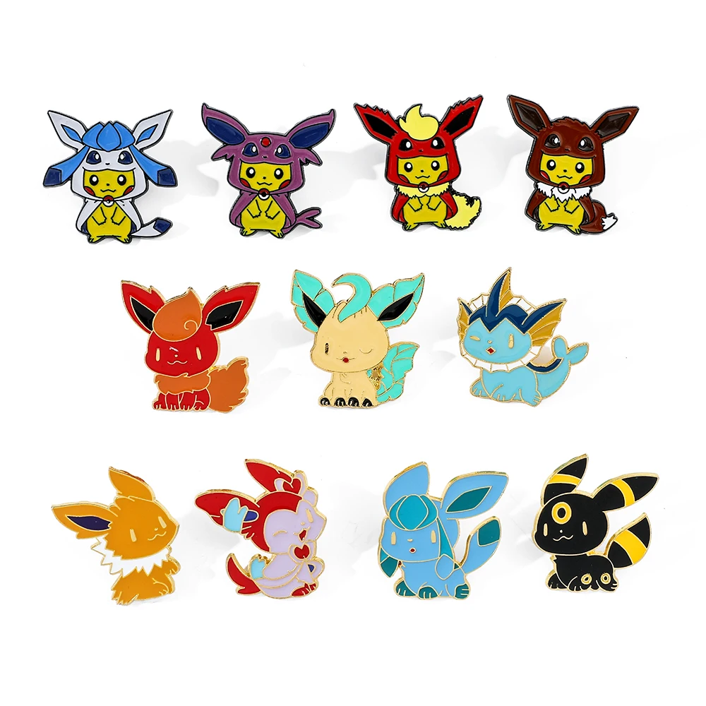 4/5Pcs Cute Pikachu Brooch Set Creative Espeon Umbreon Enamel Pins Wallet Backpack Clothes Jewelry Metal Emblem Accessories Gift