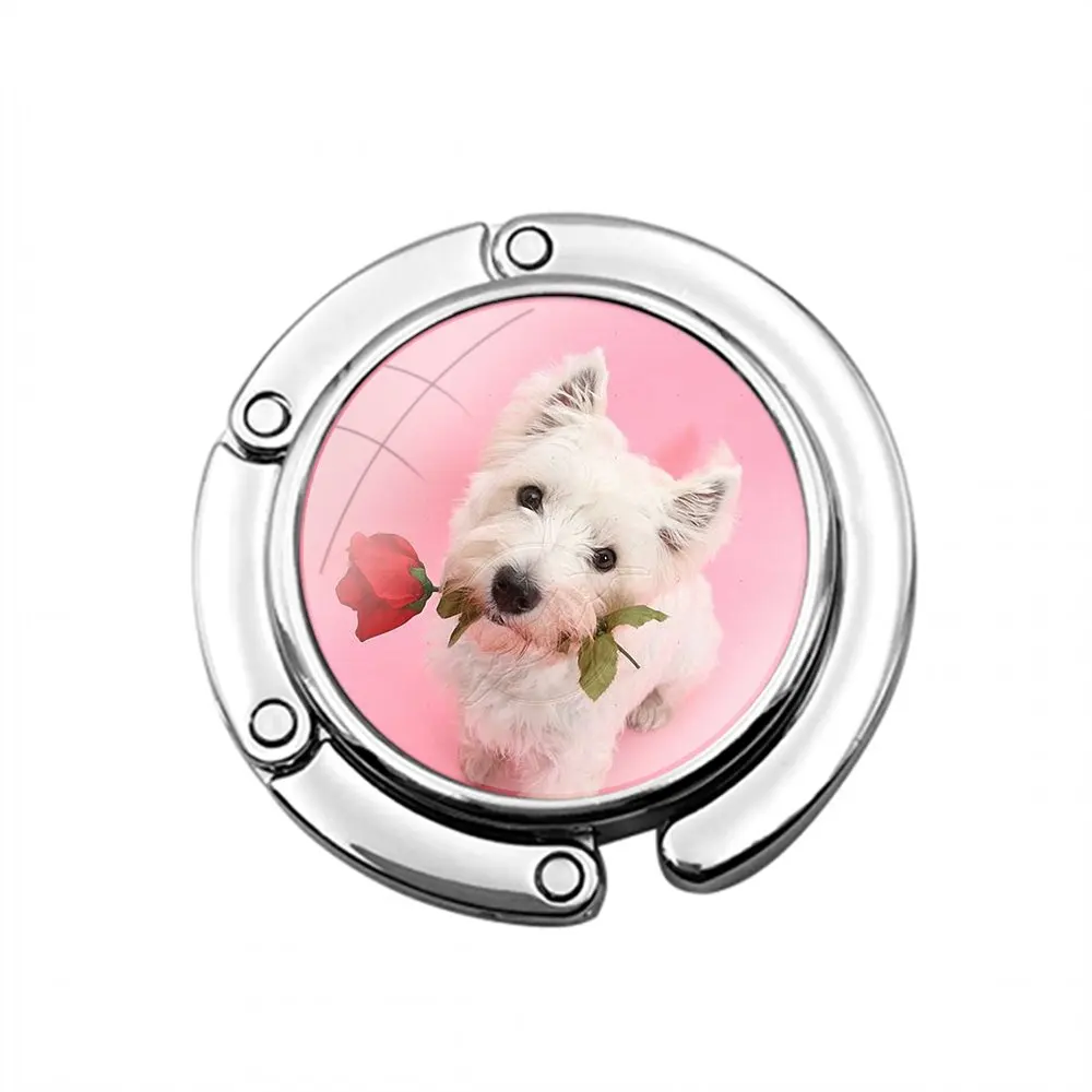 Foldable Purse Hook for Women's  Table Handbag Storage Folding Decor Table Hook Westie Terrier Dog Puppy Highland Terrier