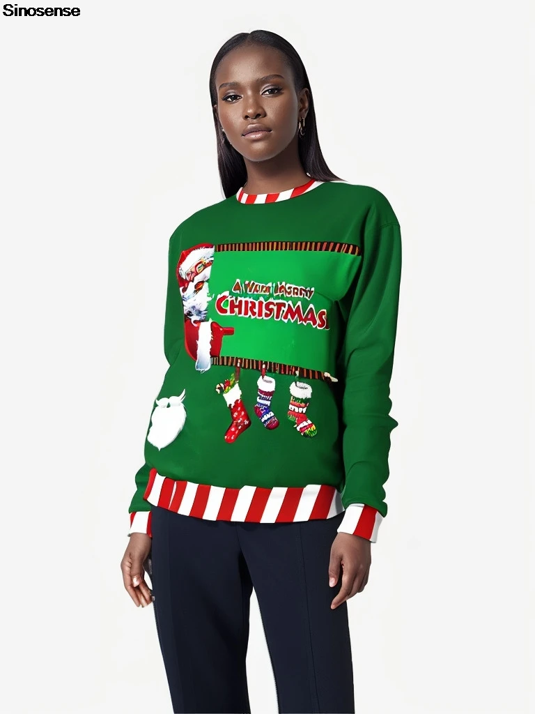 Men Women Santa Ugly Christmas Sweatshirt 3D Christmas Socks Print New Year Eve Xmas Sweater Pullover Holiday Party Jumper Tops