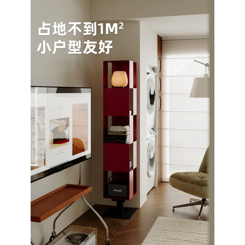 checkerboard rotating bookshelf, household floor-to-ceiling shelf, Bauhaus bookcase, locker integrated against the wall