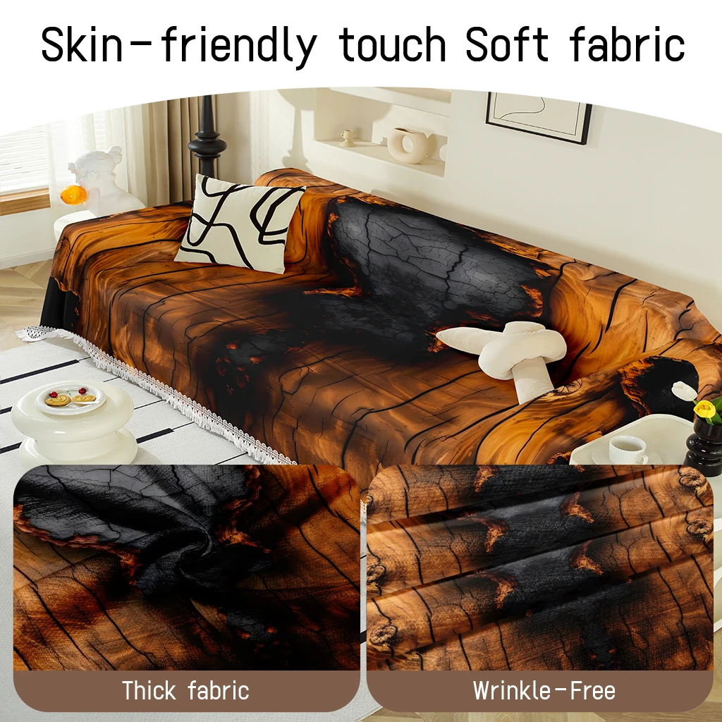 1pc Black Amber Marble Sofa Throw Blanket, Fringe Tassel Couch Cover for Living Room, Soft Washable Protector