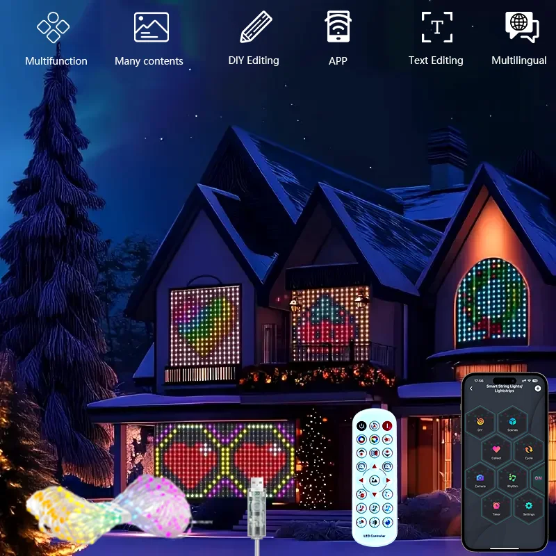 AI Smart Curtain Lights 400 LEDs Indoor Color Changing Lights Music Sync Dynamic DIY for Valentine's Party Decor Waterproof