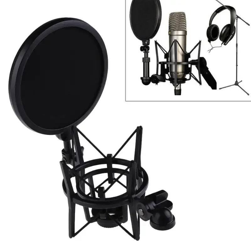 Professional Microphone Mic Shock Mount with Shield Filter Screen Mic Shock Mount Holder Bracket For Large Diaphram Mic