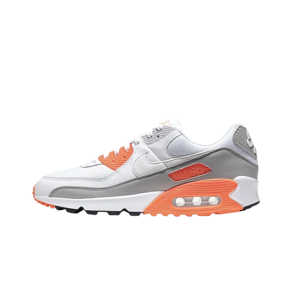 

Nike Air Max 90 Women Men White Grey Orang Synthetic Leather Cushioning Breathable Retro Height Increase Oversized Running Shoes