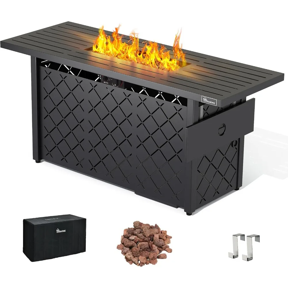 

Propane Fire Pit Table, 50,000 BTU Gas with Ignition Systems, Iron Tabletop, Lava Rock, Cover, Lid Hanger, Fire Pits, 57 Inch