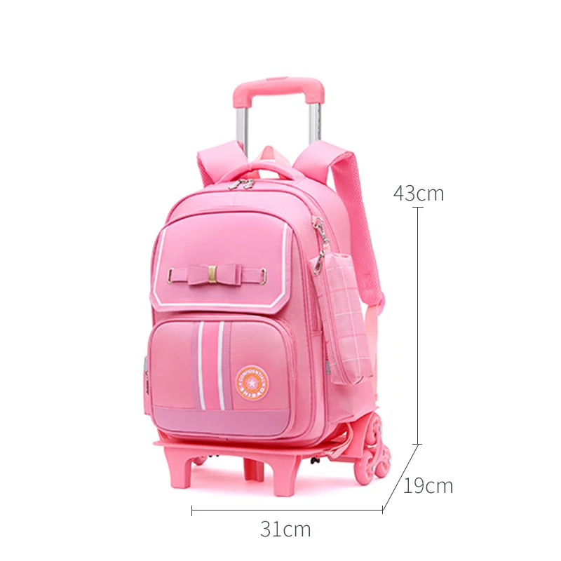 Mochila escolar com rodas para crianças, Trolley Bag com rodas, Kids Rolling Bag, Meninas e meninos