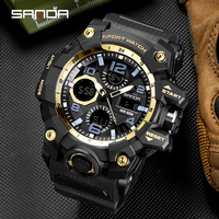 SANDA 6021 Fashion Men Electronic Watch Sport Multi functional Waterproof LED Dual Display Men's Electronic Watch Reloj Hombre