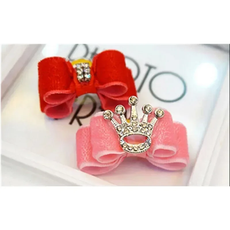 50pcs Dog Hair Bows Pet Grooming Accessories Puppy Bands Diamonds Rhinestone Cat Pet Show Ribbon Handmade Wholesale