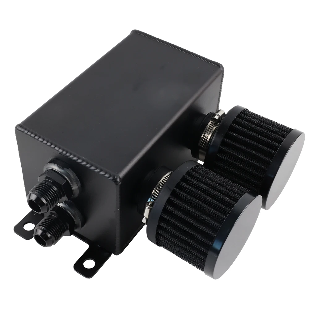 

1.2L Twin Baffle Dual Filter Engine Oil Catch Can Tank Reservoir, Suitable for Racing Cars, AN8 Fitting, with Air Breather Filte