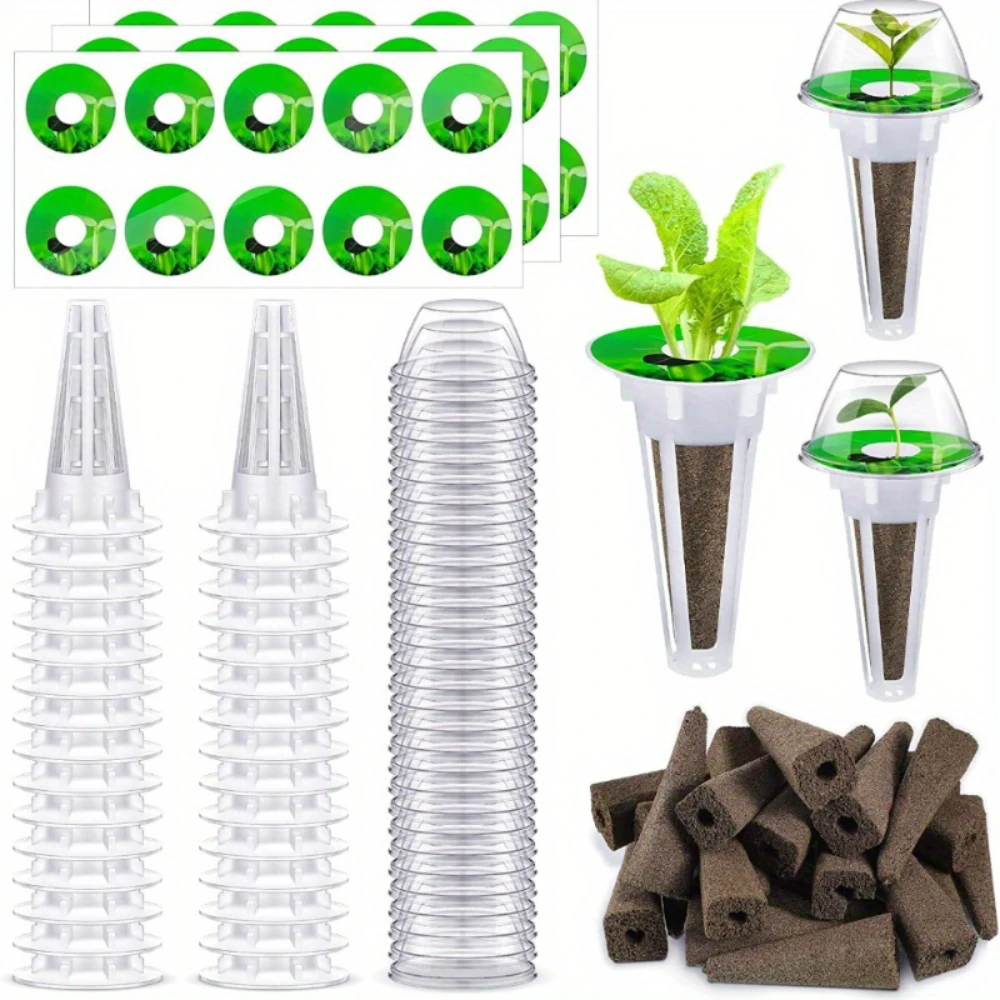 

97pcs Hydroponic Garden Accessories Pod Kit Including Grow Baskets Transparent Insulation Lids Plant Grow Sponges Labels For Se
