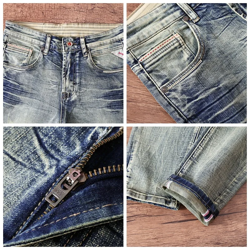 Spring and Autumn High end Jeans for Men, Retro, Rascal, Handsome, Piercing, Trendy, Slimming, Small Foot Pants