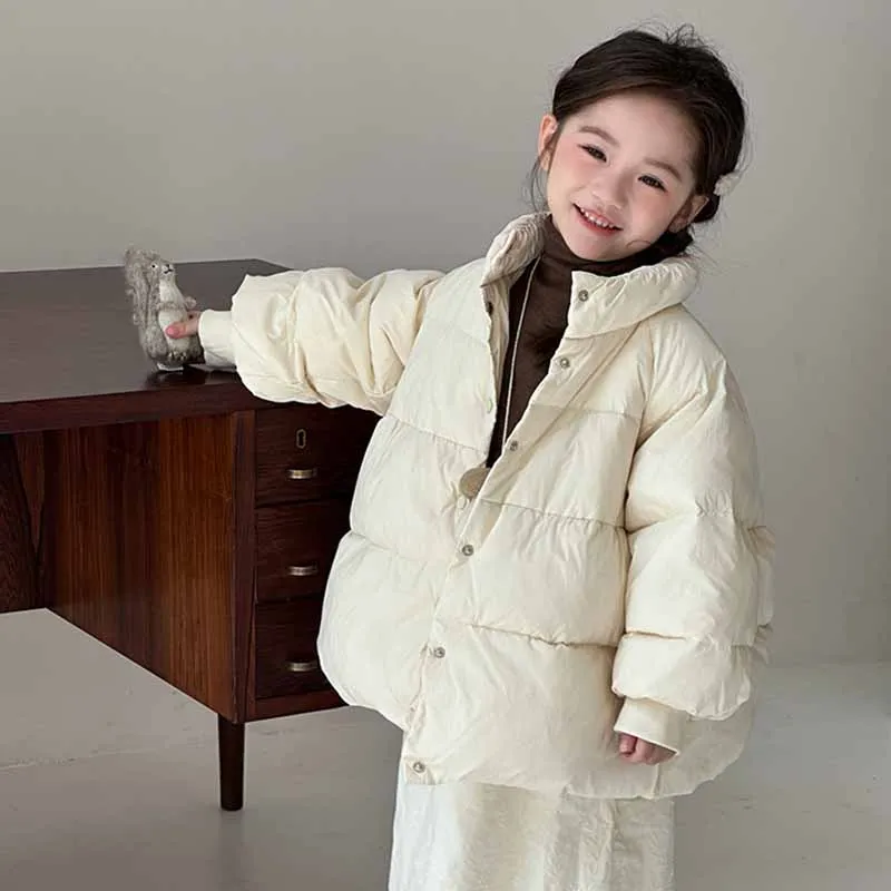 

Girls Thickened Cotton Jacket Children's Down Coats Baby Warm Outerwear Winter Solid Color Clothes Boys Casual Loose Tops 2-6Y