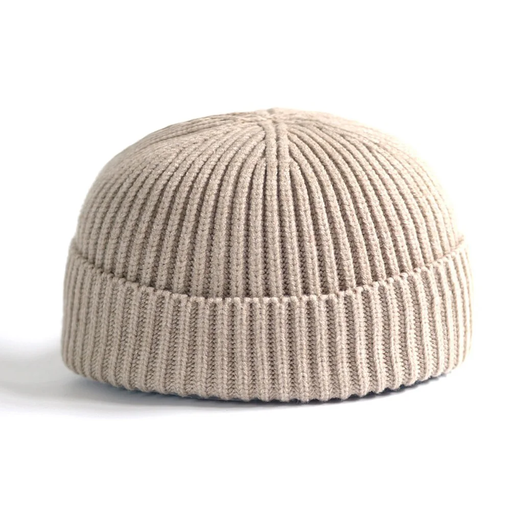 

Men Women Winter Warm Knitted Hat Beanie Skullcap Sailor Docker Fisherman Cuff Brimless Solid Color Cap Unisex Melon Cap