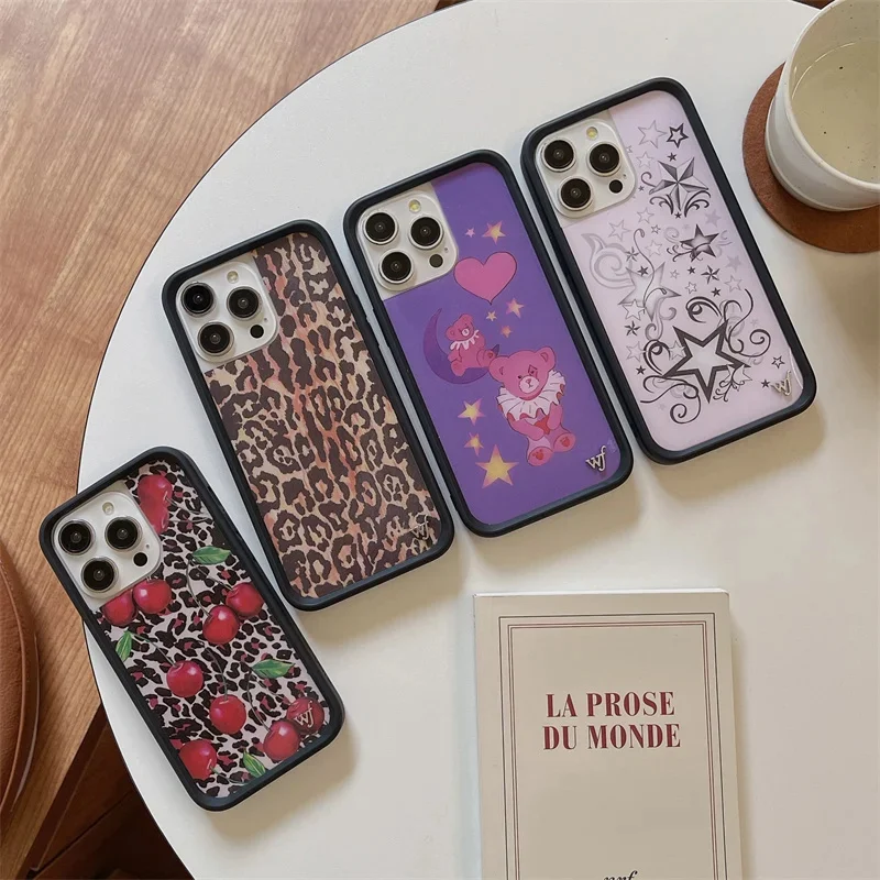 

Luxury Wildflower Cute Cartoon Bear Star Phone Case For iPhone 15 14 13 Pro Max Fashion WF Cherry Anti-Fall Bumper Back Cover