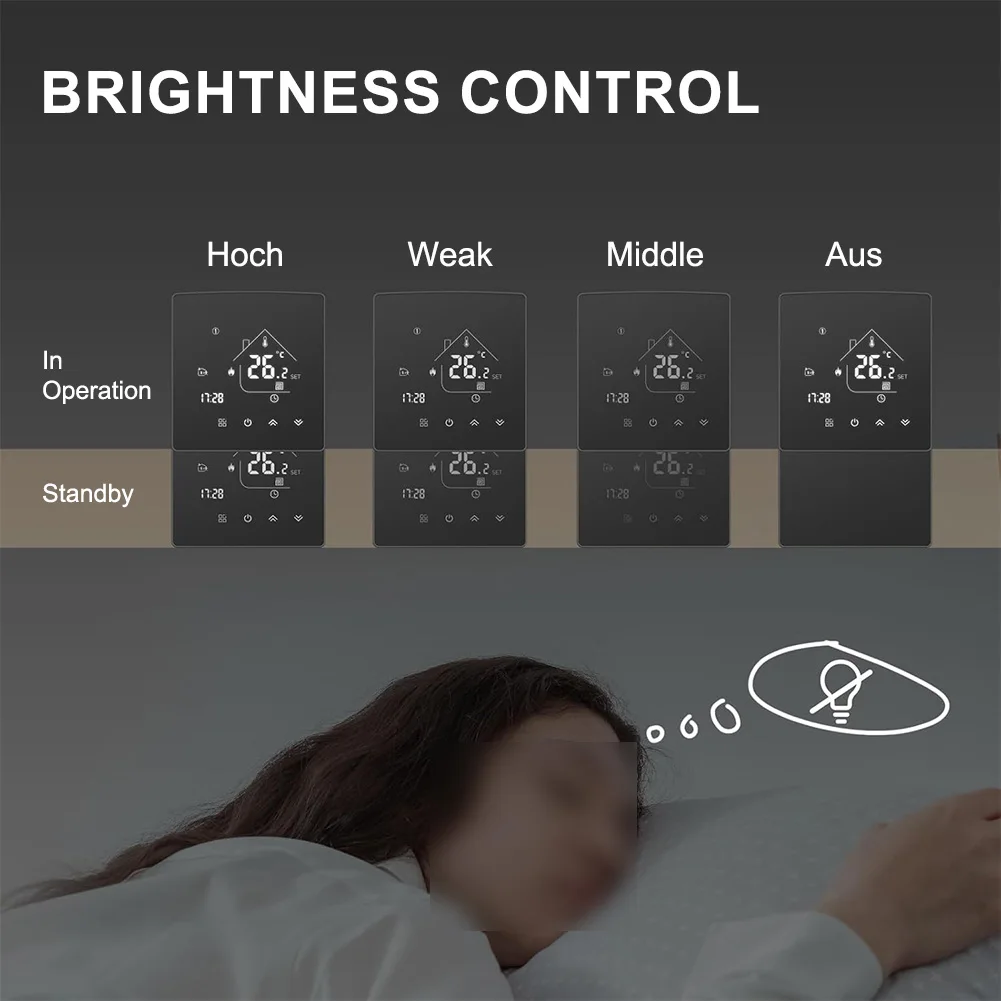 

Комнатный термостат с зеркальным экраном для электрического подогрева пола, программируемые 7 циклов отопления, ручной режим и функция безопасности