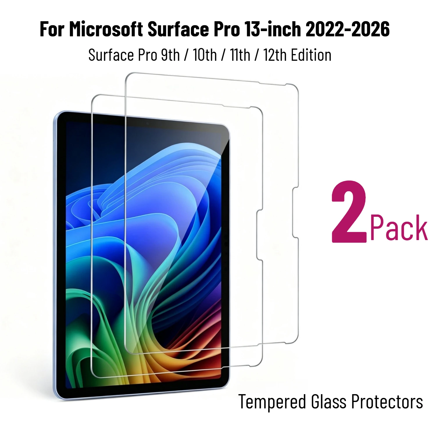 2 Pack Glass Screen Protector for Microsoft Surface Pro 13-inch 12th Edition 2026 Surface Pro 9 10 11 X Anti Scratch Glass Films