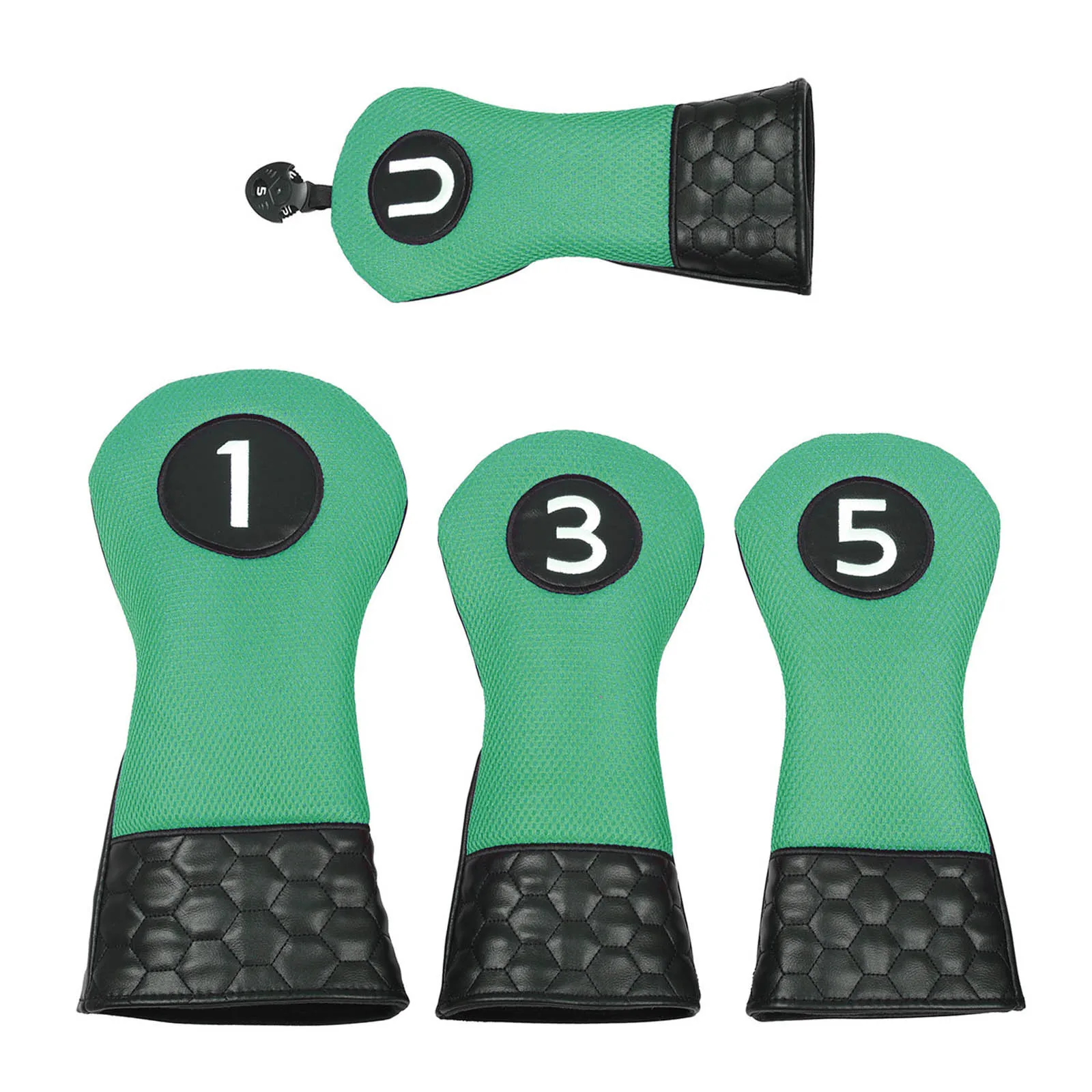 

4Pcs Color Block Mesh Patchwork PU Leather Golf Club Head Covers Driver/Fairway/Hybrid Clubs Head Protective Cover