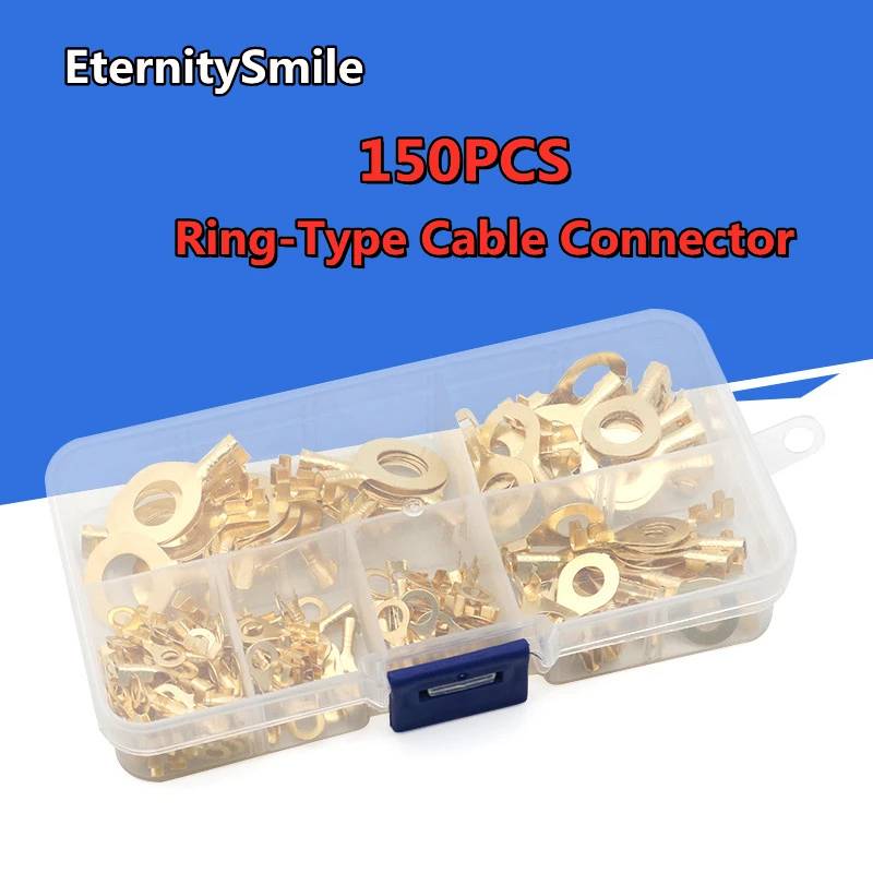 150pcs/set Terminal Block DJ431M3/M4/M5/M6/M8/M10 O-type Lugs Terminals Cold-Pressed Wire Connector Copper Tab Wiring Nose