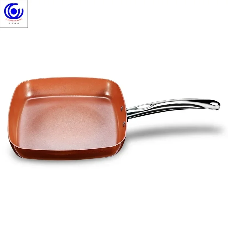 Copper Square Frying Pan with Ceramic Coating, Skillet Oven, Dishwasher Safe, 4 L Non-stick Cooking Pan