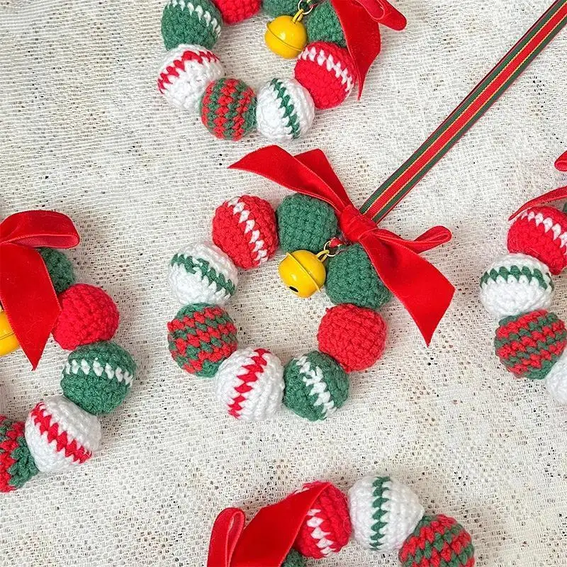 New Christmas Handmade Crochet Wreath Pendant Hanging Ornament Car Home Decoration Blessing Gift