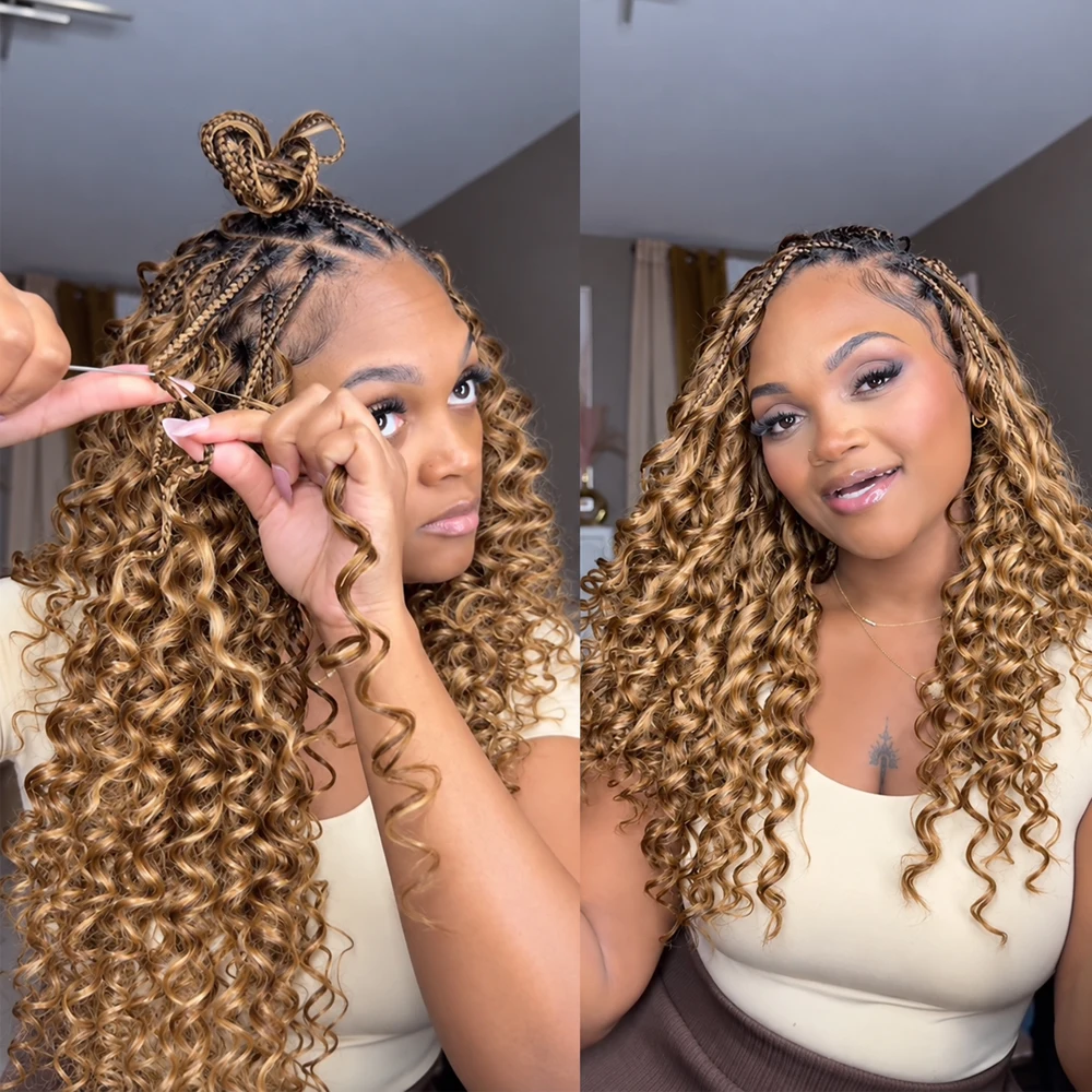 Miracle Knots #27 Color Deep Wave Crochet Human Hair Extensions Feather Knotless Pre Separated Braiding Hair With String Soft Curly Natural Texture Boho Braids Lightweight Reusable Hair For Women