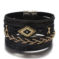 ALLYES MIYUKI Beads Evil Eye Wrap Bracelet for Women Men Fashion Multilayer Leather Bracelet Rhinestone Handmade Female Jewelry