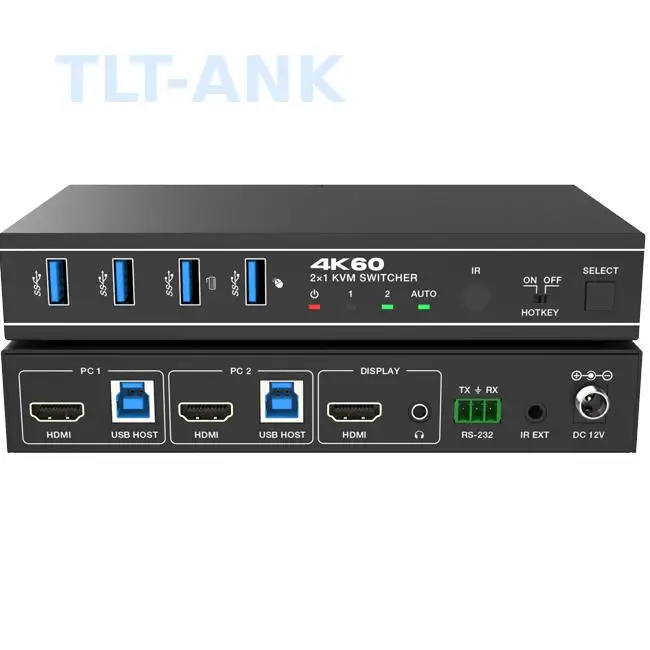 4k60hz hdmi Kvm Usb3.0 Switch 2x1 Kvm Switcher with Hotkey Switching Function Support Unix/windows/macosx