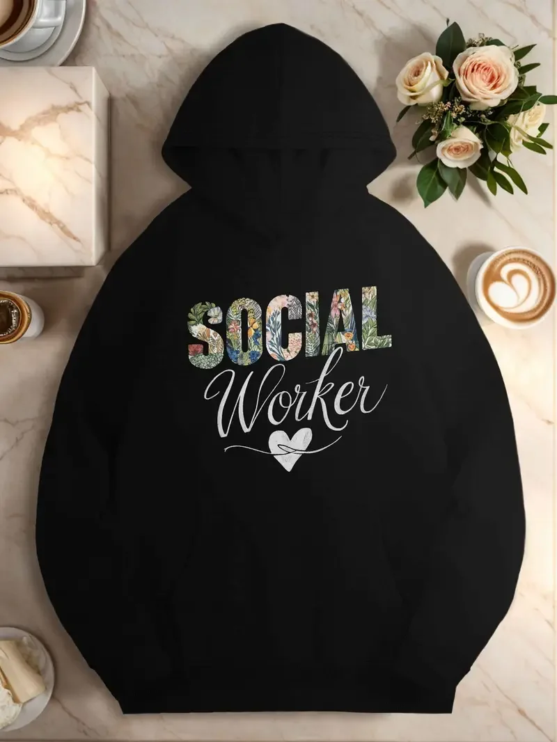 

Women‘S Sweatshirts Social Worker Illustration Women's Plus Size Casual Hoodies K Pop Demon Hunters Winter Button Graphic Hoodie