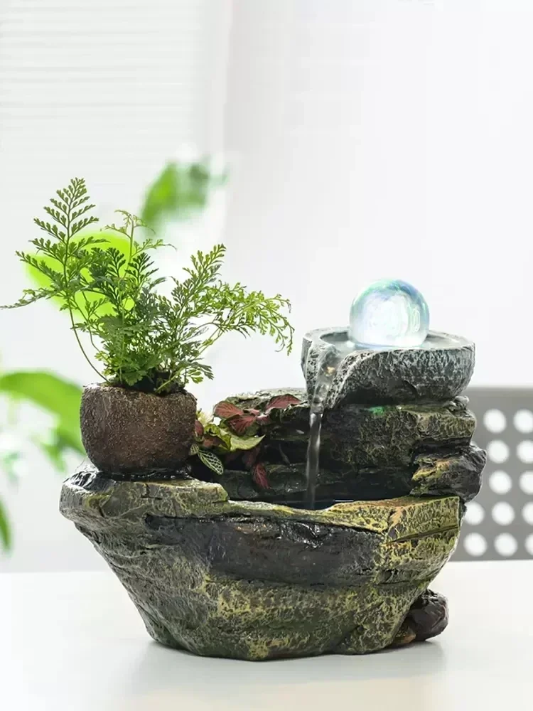 

Rockery Creative Water Fountain Desktop Ornaments Chinese Fengshui Garden Ornaments Indoor Air Humidifier Home Office Decor