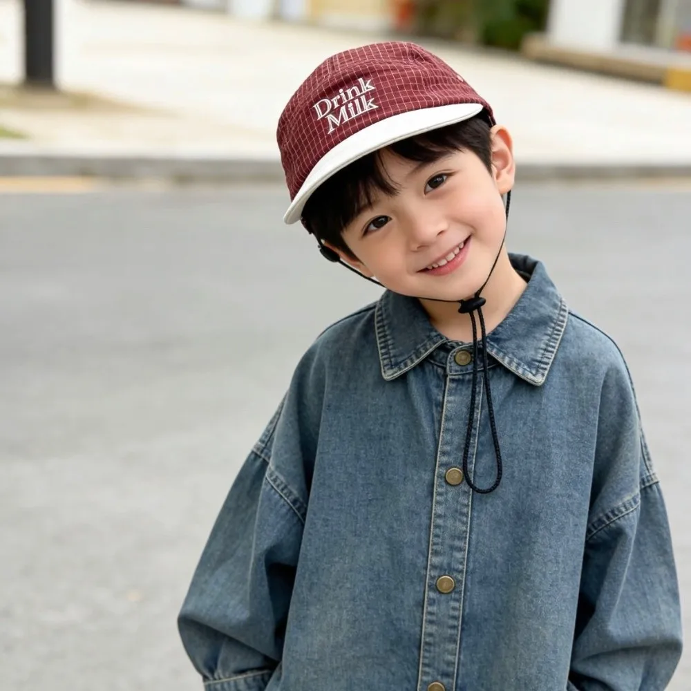 bone-infantil-de-beisebol-com-aba-reta-e-estampa-xadrez-color-block-respiravel-leve-e-macio-protecao-solar-para-meninos-ideal-para-praia