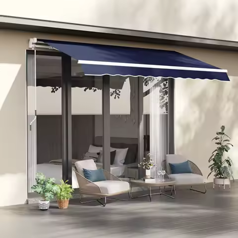 Outsunny 10' x 8' Retractable Awning, Patio Awnings, Sunshade Shelter w/ Manual Crank Handle, for Deck, Balcony, Yard