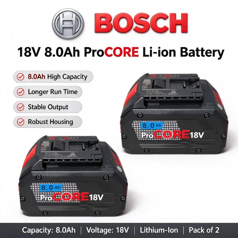 Original Bosch 18V 8.0Ah ProCORE Lithium Battery BAT609 BAT618 GBA18V, Fits Bosch Professional Power Tools 21700 Cell Smart BMS