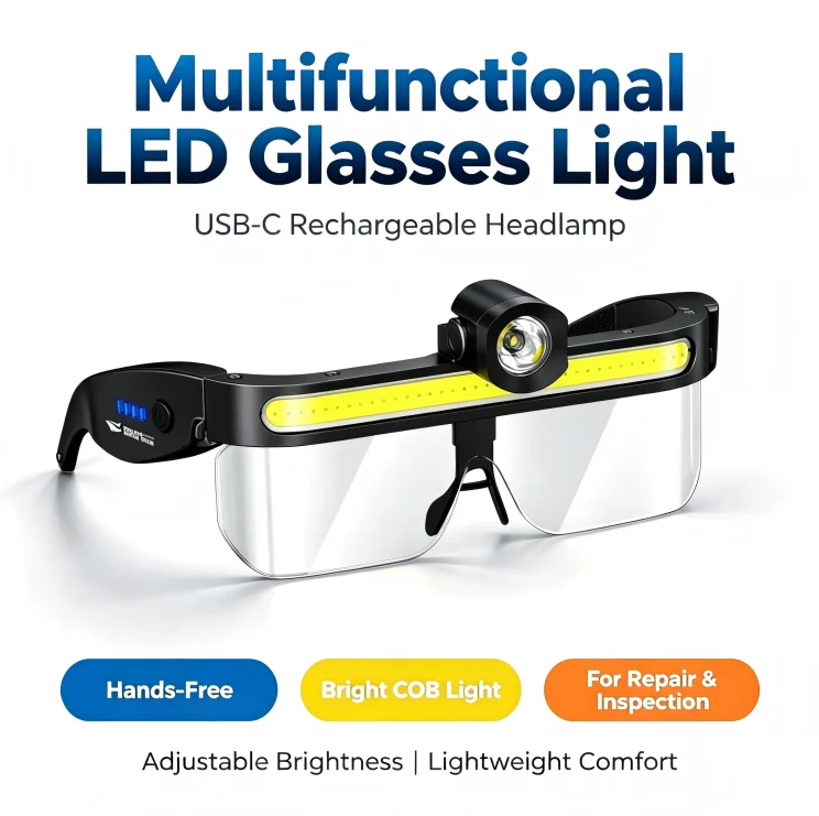 Multifunctional LED Glasses Headlamp Type-C Rechargeable Dual Light Source Work Light IPX4 Waterproof For Repair Cycling