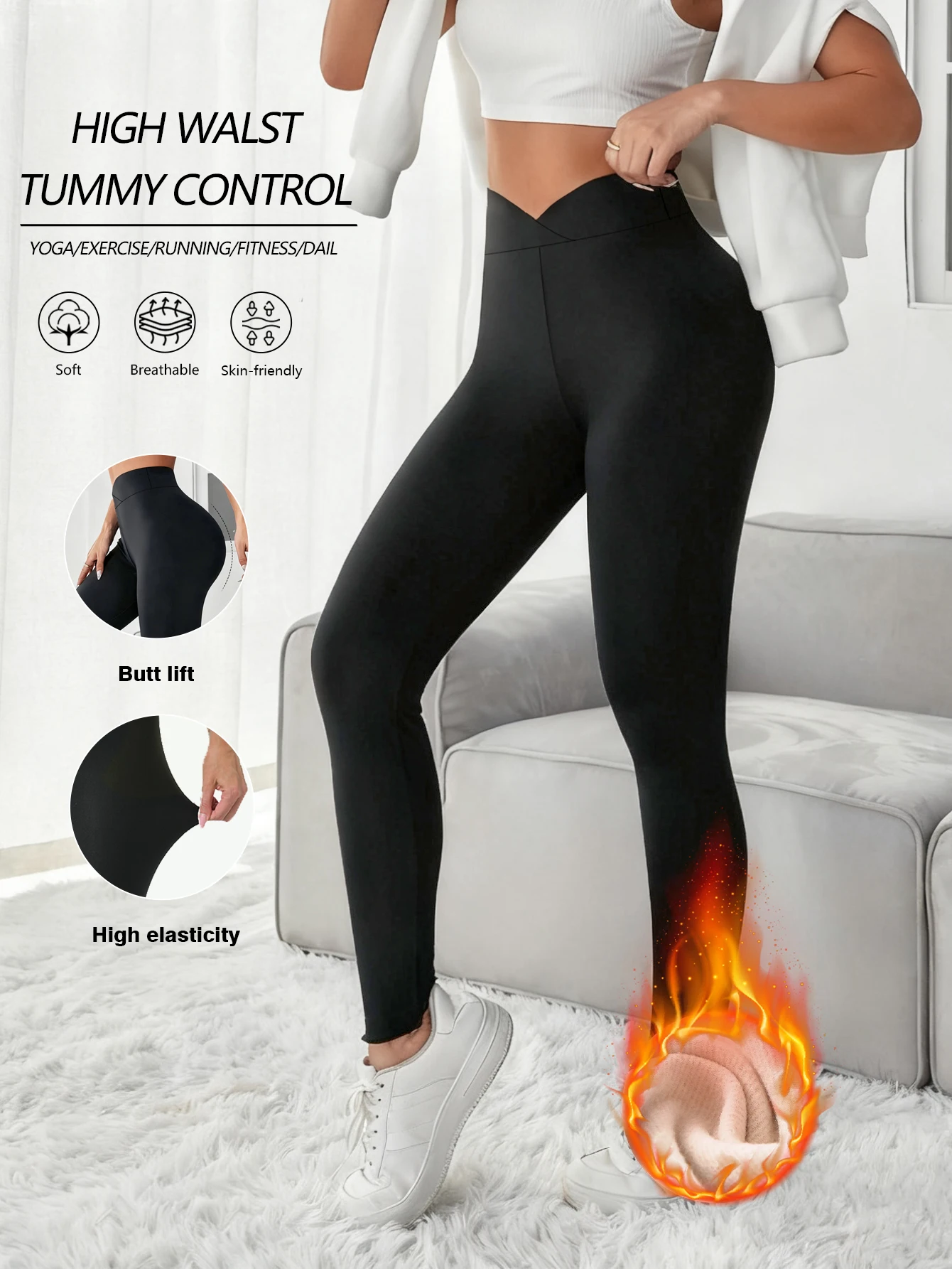 

Женские леггинсы для йоги с высокой талией и V-образным вырезом, на флисовой подкладке, с эффектом утяжки живота и подтяжки ягодиц, эластичные, мягкие, дышащие, теплые, для зимних тренировок и повседневной носки