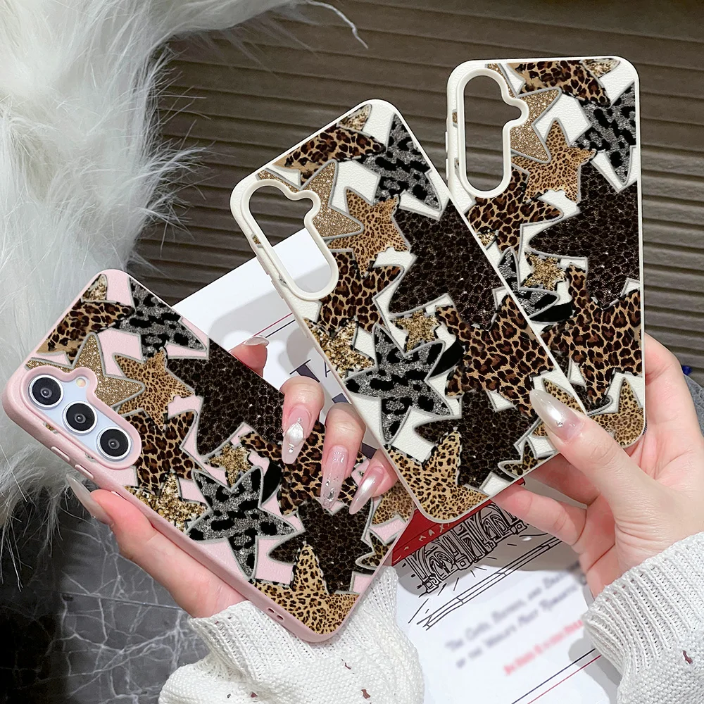 Y2K Leopard Print Star Phone Case for Samsung Galaxy S26 S25 S23 Ultra S24 FE A57 A56 A55 5G A07 A06 A15 4G Cases For Smartphone