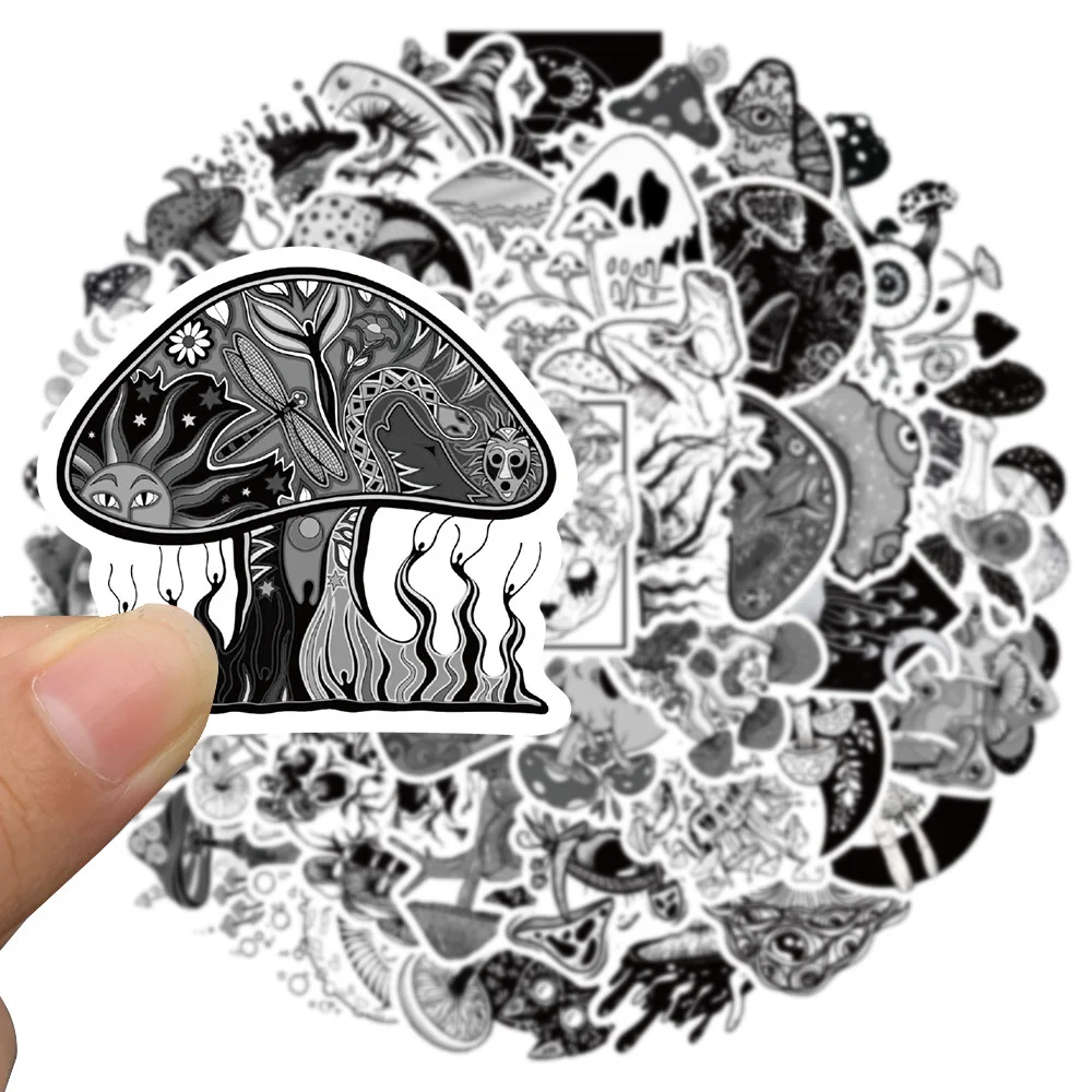 50pcs Black White Gothic Mushroom Stickers Laptop Phone Stationery Guitar Ipad Laptop DIY Sticker Handmade Scrapbooking Supplies