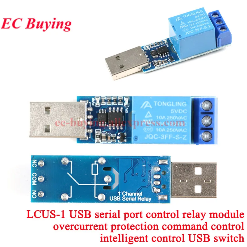 10Pcs-1pc LCUS-1 type USB Relay Module Electronic Converter PCB USB Intelligent Control Switch SRD-05VDC-SL-C 5V 10A Rele