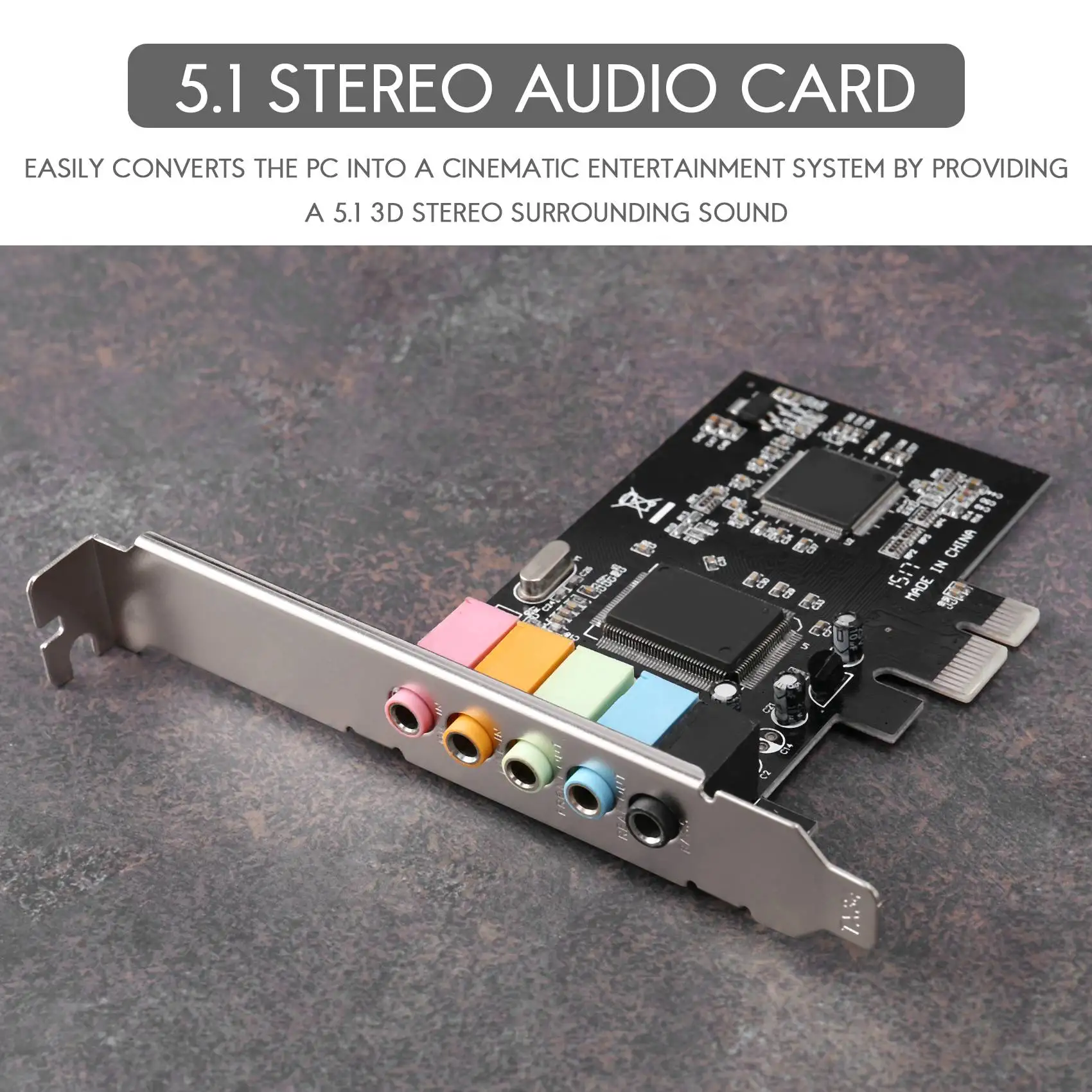 PCIe Sound Card 5.1, PCI Express Surround 3D Audio Card for PC with High Direct Sound Performance & Low Profile Bracket