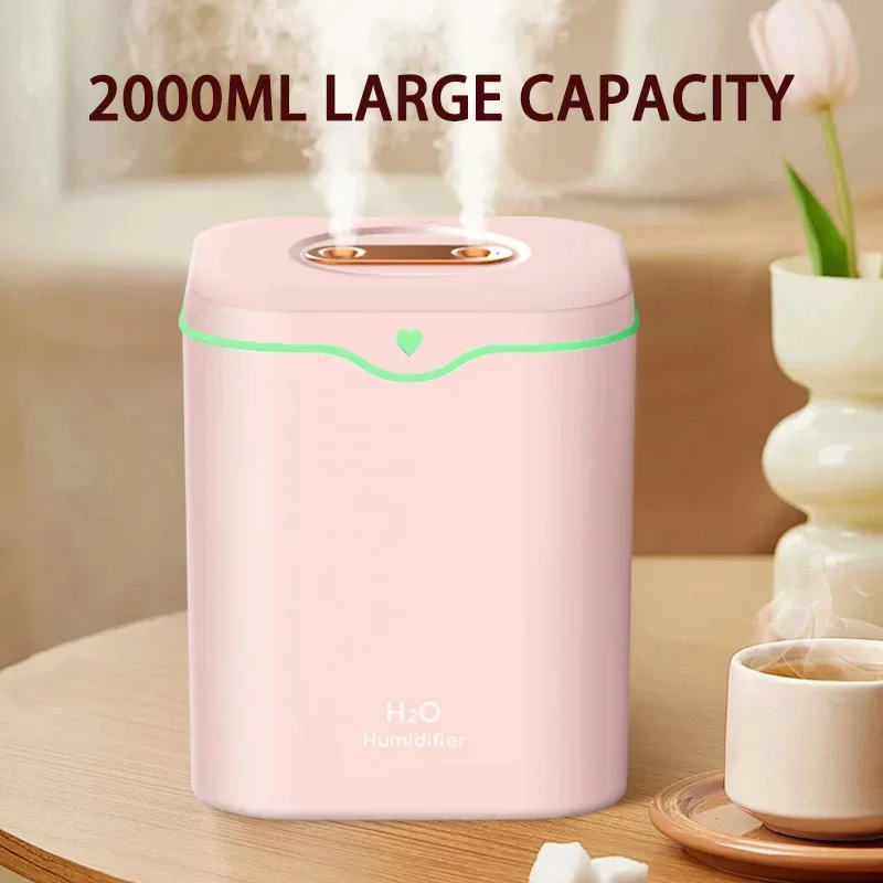 2000ML Home Dual Spray Humidifier USB Plug Silent Nano Fine Mist Household Air Conditioning Room Humidification Spray