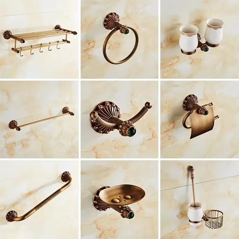 Antique Bronze Brass Bathroom Accessories Set Luxury Towel Rack Hardware Toilet Paper Holder Wall Mount Fixture for Home