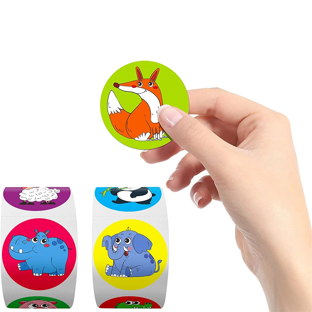 Pegatinas de recompensa de animales de 1 pulgada para maestro de escuela, pegatina decorativa de papel, papelería, 500 piezas