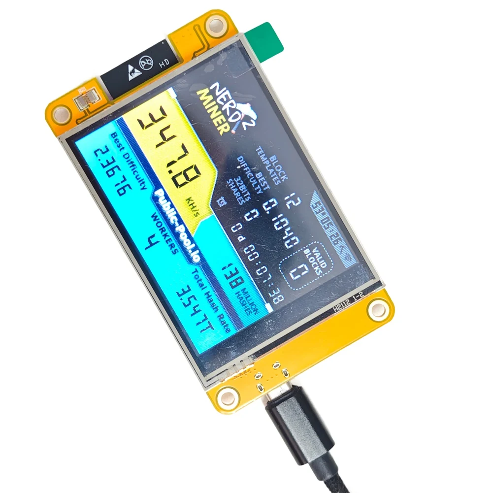 スタイリッシュ-ナードマイナー 350KH/S ソロマイナー アップグレードされたハッシュレート ビットコイン暗号マイニングデバイス 2.8インチスマートディスプレイ ナードマイナー ロットリー機能